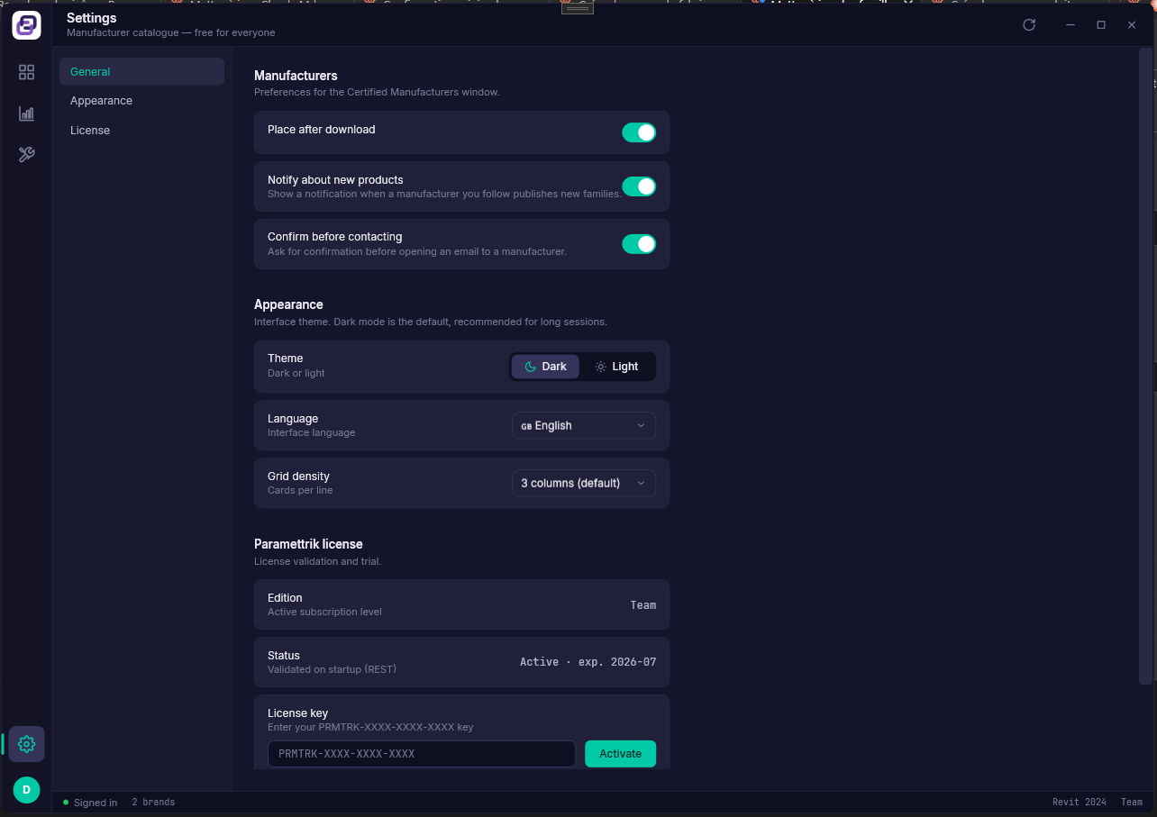 Manufacturers · Settings
