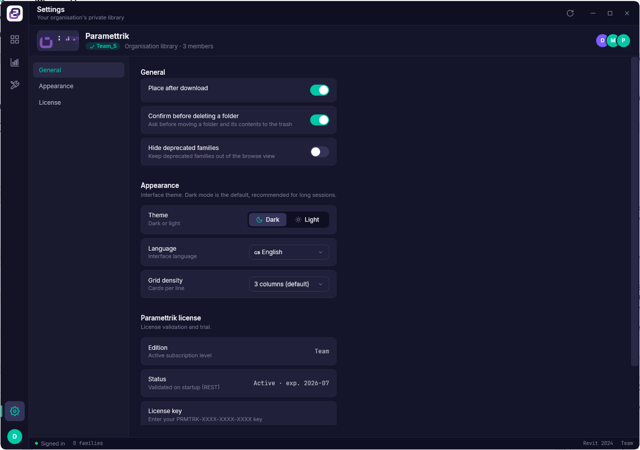 Organisation · Settings